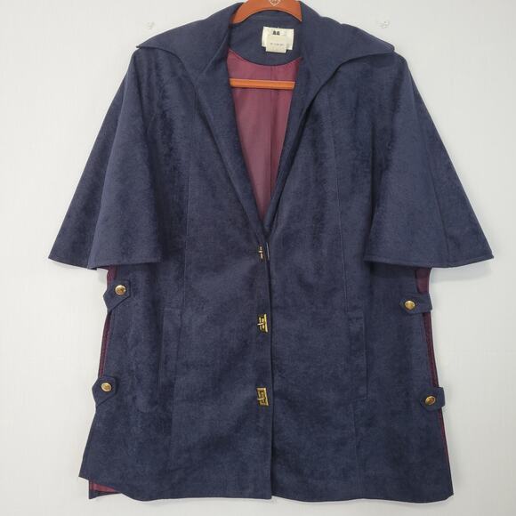 Vintage Jackets & Blazers - Vintage 70s Cape Style Coat Jacket sz L Blue Gold Retro Campus Intellectual USA